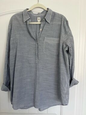 Gap Women’s Popover Blue/White Stripe Long Sleeve Top 100% Cotton